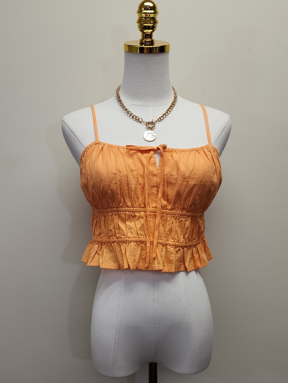 Roxy Orange Smocked Ruffle Cami Crop Top Size Large NWT